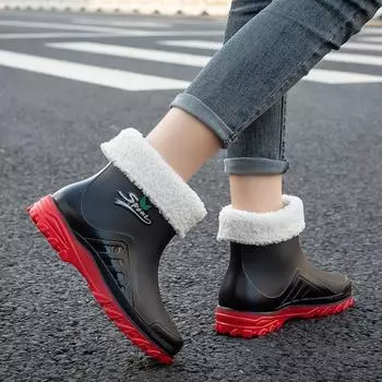 Модные новые женские водонепроницаемые и нескользящие резиновые сапоги для дождя 36 чёрный