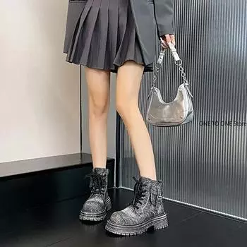 Модные новые женские военные ботинки ретро джинсовые короткие ботинки пустыни высокого качества на толстой подошве туфли на плоской платформе женские туфли Botas Mujer 35 джинсовый синий