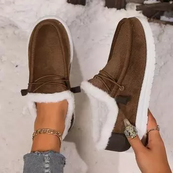 Модные новые женские зимние ботинки, зимние бархатные толстые мокасины на плоской подошве, теплые ботильоны, женская повседневная обувь из хлопка для отдыха на открытом воздухе 36 чёрный