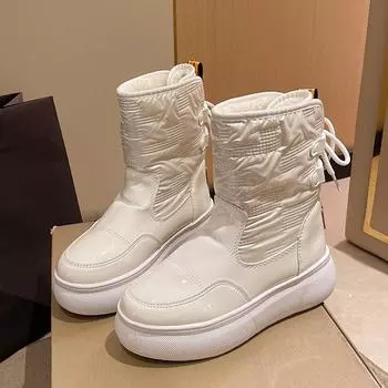 Модные новые женские зимние сапоги 2024 года, зимние женские ботильоны, модные теплые меховые женские туфли, толстые плюшевые водонепроницаемые нескользящие короткие сапоги 35 чёрный