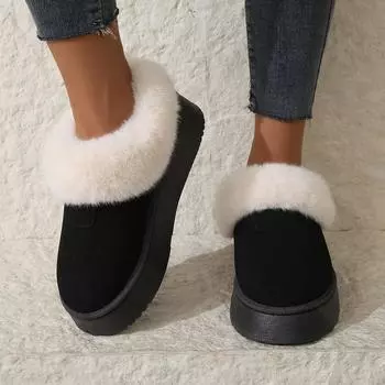 Модные новые женские зимние теплые утолщенные плюшевые толстые хлопковые сапоги на плоской подошве женские сапоги 36 чёрный