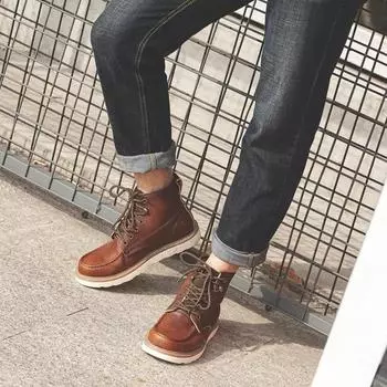 Модные новые зимние ботинки из коровьей кожи, модные кожаные туфли на шнуровке, осенние мужские ботинки 2024 года в стиле ретро, британские рабочие ботинки с круглым носком и плоским каблуком 39 коричневый