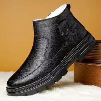Модные новые зимние кожаные мужские ботинки с мехом, мужские деловые утолщенные хлопковые ботинки, повседневные теплые зимние ботинки, нескользящие мужские ботинки для отдыха 38