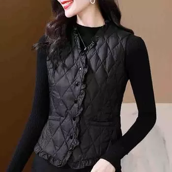 Модные новые зимние куртки без рукавов 2024 года, жилет с V-образным вырезом, тонкие белые пуховые и хлопковые пальто, жилеты, женские топы J826 S белый