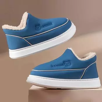 Модные новые зимние мягкие мужские туфли с рисунком медведя из мультфильма на каблуке с плоской подошвой и хлопковой подкладкой, теплые плюшевые мужские домашние повседневные ботильоны 40-41