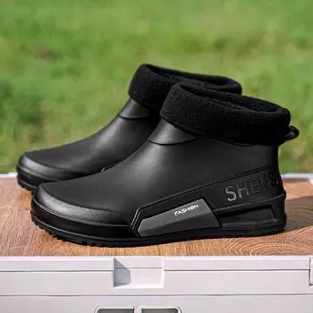 Модные новые зимние мужские хлопковые резиновые сапоги, водонепроницаемые резиновые ботинки для отдыха на природе, повседневная мужская обувь для рыбалки, походов, парная обувь, основной толчок 36 бежевый