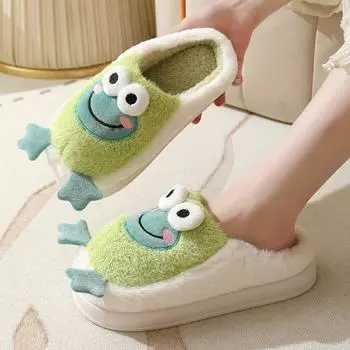 Модные новые зимние плюшевые тапочки с рисунком лягушки Kawaii, толстые домашние хлопковые туфли с рисунком из мультфильмов, женские домашние нескользящие пушистые меховые тапочки 36-37 серый