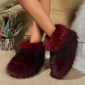 Модные новые зимние женские зимние сапоги на платформе, плюшевые теплые женские туфли, модные повседневные нескользящие ботильоны без застежек, новые меховые сапоги больших размеров 36 серый