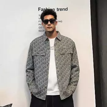 Модные облегающие джинсовые куртки из жаккарда для пар — стильная повседневная одежда на осень/зиму XXXL синий