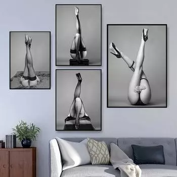 Модные обнаженные женские художественные принты, сексуальные чувственные женские плакаты, черный, белый цвет, современный декор для спальни, настенные художественные картины, холст, живопись 21x30cm No Frame