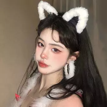Модные обручи для волос с кошачьими ушками для девочек в корейском стиле, повязка на голову для макияжа, плюшевая повязка для волос, женские аксессуары чёрный