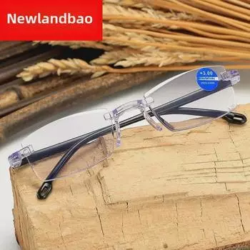 Модные очки для чтения без оправы, блокирующие синий свет, для мужчин и женщин - сверхлегкий стиль HD +2.00 / Ages 55-59