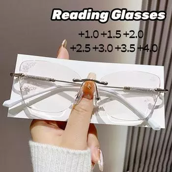 Модные очки для чтения без оправы, роскошные очки для дальнего зрения с квадратными бриллиантами, мужские и женские, ретро, анти-синяя пресбиопия от 0 до +4,0 +1.0
