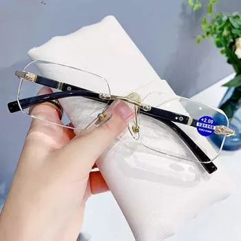 Модные очки для чтения с блокировкой синего света, деловые маленькие безрамочные HD-очки с квадратными краями, мужские очки +1.0 золотой