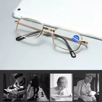 Модные очки для чтения, складные металлические компьютерные анти-синие очки с футляром, серебряные, золотые увеличительные очки +1,0 1,5... 3,5 4,0 +100
