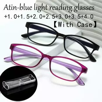 Модные очки для чтения унисекс с защитой от синего света очки для дальнозоркости диоптрий + 1,0 + 1,5 + 2,0 + 2,5 + 3,0 + 3,5 + 4,0 с футляром +100 фиолетовый