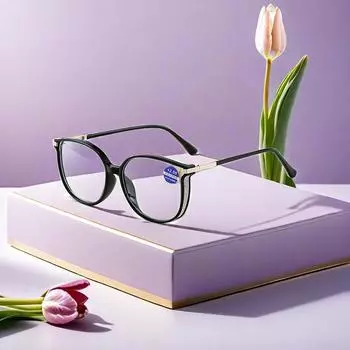 Модные очки для чтения в большой оправе с защитой от синего света, очки для пресбиопии, неполяризованные модные аксессуары 1.0 чёрный