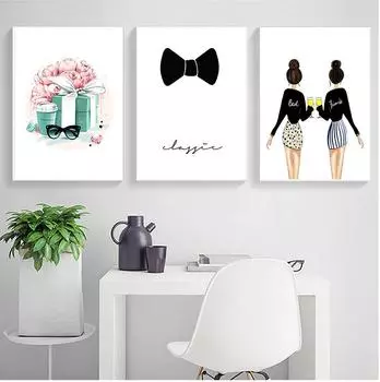 Модные очки для девочек, цветок, подарок, бант, настенная живопись на холсте, плакат на скандинавскую тему и принты, настенные панно для гостиной, домашний декор, без рамки 21*30cm