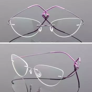 Модные очки «кошачий глаз» без оправы, сверхлегкие очки из титанового сплава, новые мужские очки, простое зеркало, женские очки