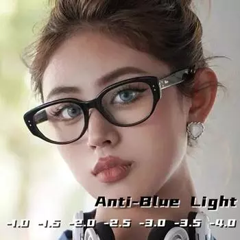 Модные очки «кошачий глаз» с защитой от синего света для близорукости, женские и мужские очки класса люкс, компьютерные очки для близорукости по рецепту 3 чёрный