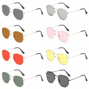 Модные очки женские мужские очки ретро солнцезащитные очки шестигранная металлическая оправа очки солнцезащитные очки винтажные поставки