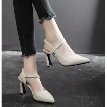 Модные одинарные босоножки для женщин, летние, новые, на среднем каблуке, из мягкой кожи, модные, на высоком каблуке 38 бежевый