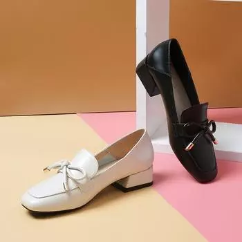 Модные одиночные туфли, женские осенние новые кожаные туфли без шнуровки в британском стиле, лоферы на массивном каблуке, женская обувь больших размеров на среднем каблуке 34