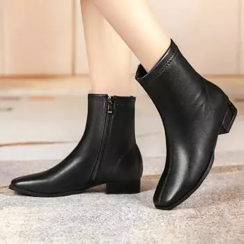 Модные однотонные ботильоны для женщин, повседневные элегантные короткие туфли, водонепроницаемые черные коричневые женские ботильоны, осенне-зимняя обувь, большой размер 34 чёрный