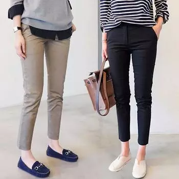 Модные однотонные брюки средней талии, повседневные брюки Nine Point, женские весенние прямые облегающие элегантные брюки-карандаш, женские капри, осенние винтажные женские брюки 25897 S чёрный