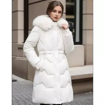 Модные однотонные длинные парки с капюшоном и шнурком, свободные повседневные зимние куртки, женские пуховые хлопковые куртки с меховым воротником и капюшоном M розовый