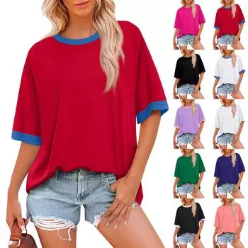 Модные однотонные футболки для женщин, летние топы с короткими рукавами, свободные блузки с круглым вырезом, топы L чёрный