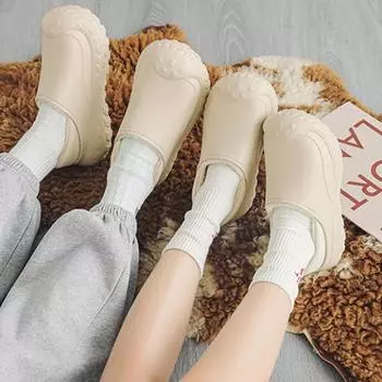 Модные однотонные хлопковые сандалии унисекс, теплые зимние садовые сабо для мужчин и женщин, непромокаемые домашние и уличные тапочки, повседневная обувь 36-37 бежевый