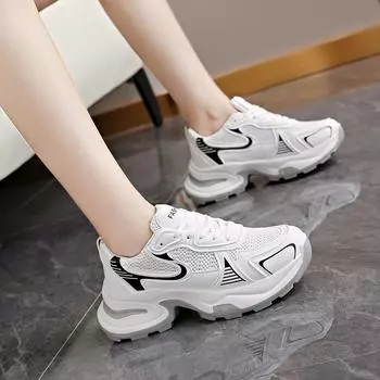 Модные однотонные кроссовки на платформе для женщин 2024 года, высококачественные повседневные удобные кроссовки на шнуровке с толстой подошвой, женская обувь 35 серебряный