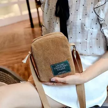 Модные однотонные мягкие вельветовые сумки на плечо, женские уличные портативные ретро туалетные принадлежности, сумки через плечо для хранения помады и наушников чёрный