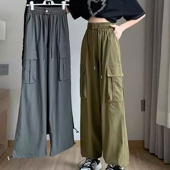 Модные однотонные повседневные широкие брюки женские летние новые свободные широкие брюки с высокой талией женские элегантные простые женские брюки 24269 S чёрный