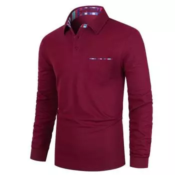 Модные однотонные рубашки-поло с длинными рукавами в стиле пэчворк, мужские повседневные рубашки-поло с лацканами S серый