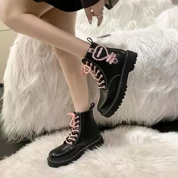 Модные однотонные сапоги с толстой подошвой для женщин больших размеров, женские розовые сапоги Love, женские туфли с боковой молнией и толстым каблуком 35 розовый