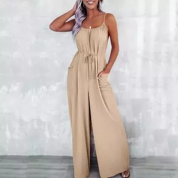 Модные однотонные сексуальные комбинезоны без рукавов, женские элегантные боди с высокой талией, женские комбинезоны, повседневные комбинезоны на шнуровке, облегающие комбинезоны с открытой спиной 24035 S абрикосовый