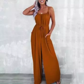 Модные однотонные сексуальные комбинезоны без рукавов, женские элегантные боди с высокой талией, женские комбинезоны, повседневные комбинезоны на шнуровке, облегающие комбинезоны с открытой спиной 24035 M абрикосовый