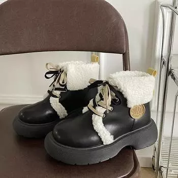 Модные однотонные теплые ботинки для женщин на открытом воздухе, нескользящие, новинка 2024 года, женские ботильоны на осень-зиму, кожаные износостойкие ботинки 35 бежевый