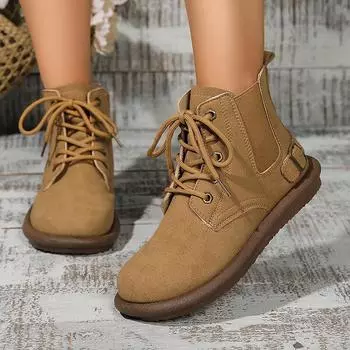 Модные однотонные женские ботинки Martin на шнуровке, уличные ботильоны с пряжкой, нескользящие, из искусственной кожи, осенние, с круглым носком, лодки 36 хаки