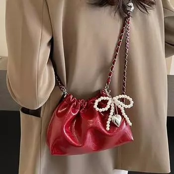 Модные однотонные женские сумки через плечо, летняя простая сумка-ведро с цепочкой, женский кошелек, сумка на одно плечо для поездок (20cm<Max Length<30cm)