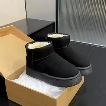 Модные однотонные зимние сапоги из флока для женщин, новые дизайнерские зимние теплые хлопковые туфли, женские модные повседневные ботильоны на платформе для женщин 35 чёрный