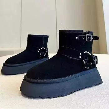 Модные осенне-зимние бархатные теплые зимние сапоги для женщин с пряжкой, дизайнерские мягкие подошвы, повседневные женские сапоги на платформе, однотонные хлопковые туфли 35