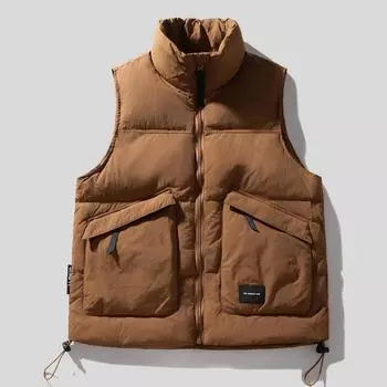 Модные осенне-зимние безрукавные пальто для мужчин, большие размеры, верхняя одежда, повседневный винтажный толстый теплый жилет M чёрный