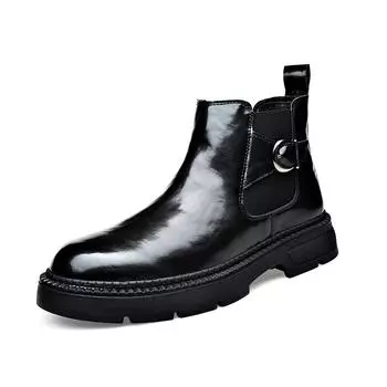 Модные осенне-зимние ботильоны для мужчин, модные повседневные дизайнерские черные туфли из коровьей кожи с пряжкой, мужские черные ботинки челси на платформе 38 чёрный