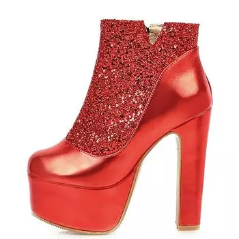 Модные осенне-зимние ботильоны для женщин, сексуальные мотоциклетные ботинки на высоком каблуке, платформа, роскошные красные, короткие, серебристо-золотые, вечерние туфли для женщин 34 чёрный