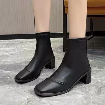 Модные осенне-зимние ботильоны из искусственной кожи для женщин, дизайнерская модная повседневная обувь на платформе, женские однотонные корейские ботинки Mujer 35