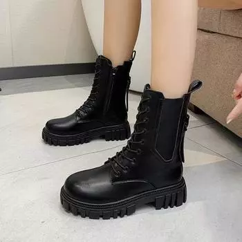 Модные осенне-зимние ботинки из искусственной кожи на платформе для женщин, модные женские туфли с мягкой подошвой, дизайнерские увеличенные мотоциклетные ботинки для женщин 35