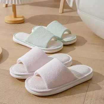 модные осенне-зимние домашние льняные тапочки женские однотонные мягкие подошвы домашние тапочки женские легкие нескользящие плоские тапочки для гостиной 36-37 зелёный